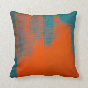 Teal and Orange Brush Stroke (front and back) Throw Pillow