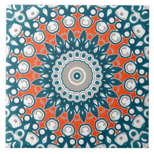 Teal and Orange Decorative Mandala Tile