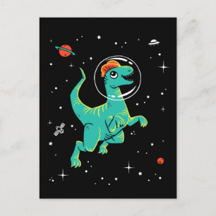 Teal And Orange Dilophosaurus Dinos In Space Postcard