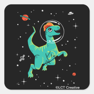 Teal And Orange Dilophosaurus Dinos In Space Square Sticker