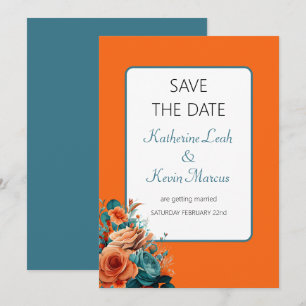 Teal and Orange Floral Save the Date Wedding Invitation