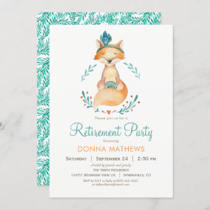 Teal and Orange Fox Retirement Party Invitation