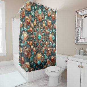 Teal and Orange Gemstone Persian Rug Style