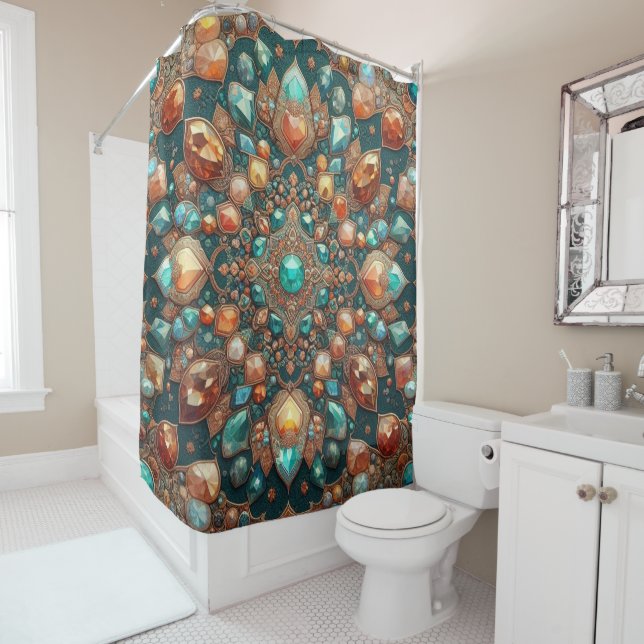 Teal and Orange Gemstone Persian Rug Style (In Situ)