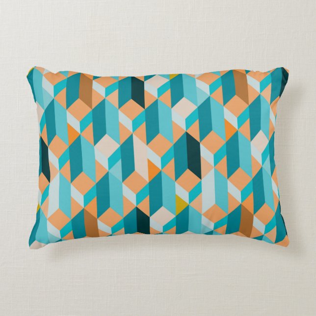 Teal And Orange Shapes Pattern Accent Pillow (Front)