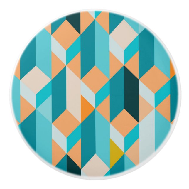 Teal And Orange Shapes Pattern Ceramic Knob (Front)