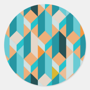 Teal And Orange Shapes Pattern Classic Round Sticker