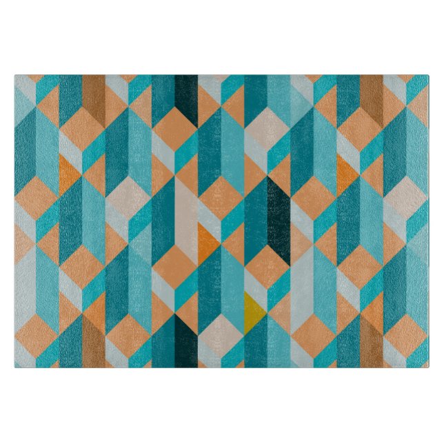 Teal And Orange Shapes Pattern Cutting Board (Front)