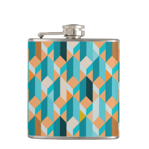 Teal And Orange Shapes Pattern Hip Flask