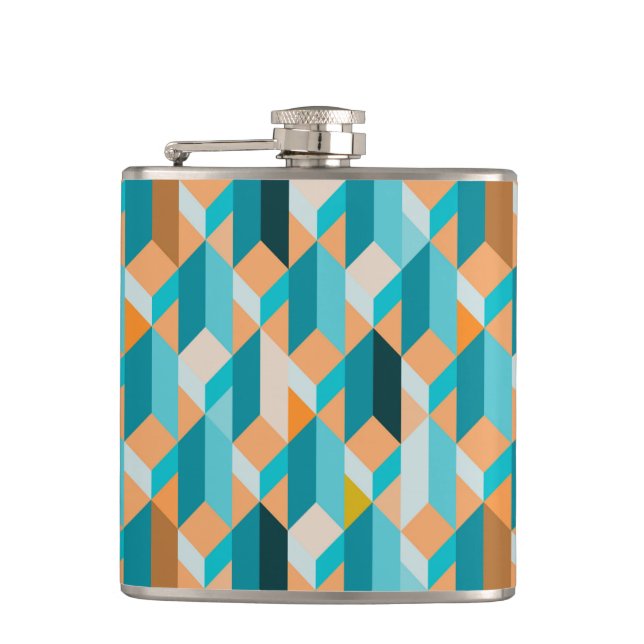 Teal And Orange Shapes Pattern Hip Flask (Front)