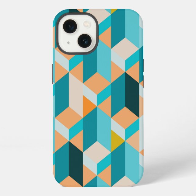 Teal And Orange Shapes Pattern iPhone Case (Back)