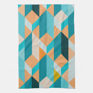 Teal And Orange Shapes Pattern Kitchen Towel
