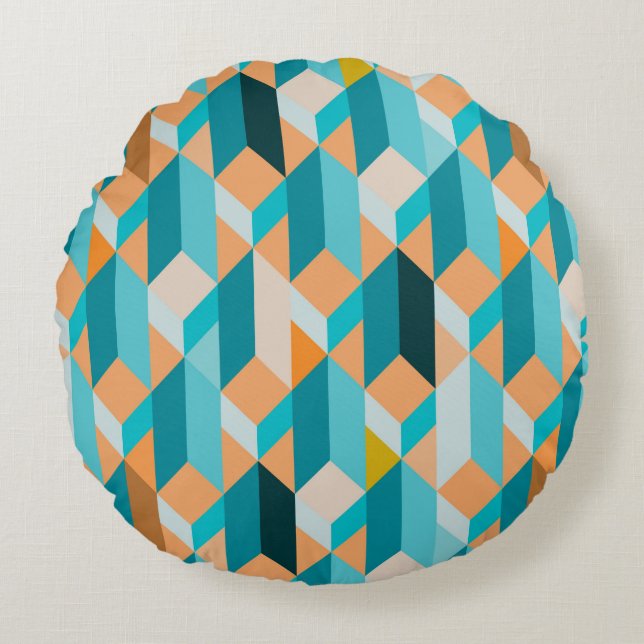 Teal And Orange Shapes Pattern Round Pillow (Front)