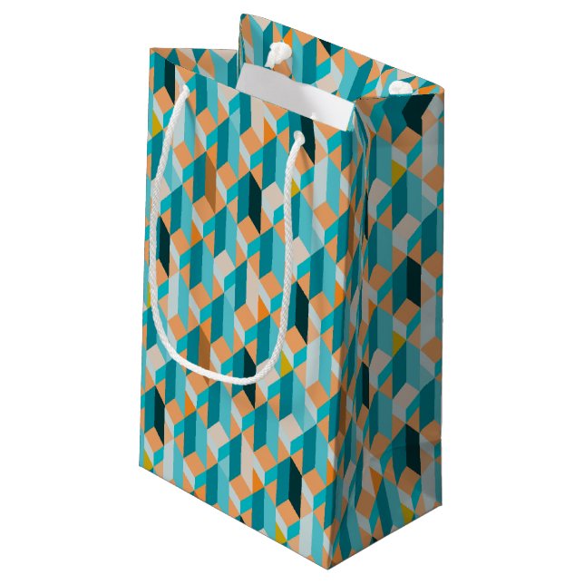 Teal And Orange Shapes Pattern Small Gift Bag (Back Angled)