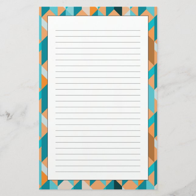 Teal And Orange Shapes Pattern Stationery (Front)