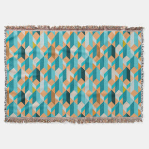 Teal And Orange Shapes Pattern Throw Blanket