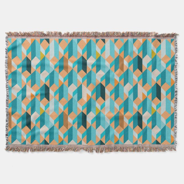 Teal And Orange Shapes Pattern Throw Blanket (Front)