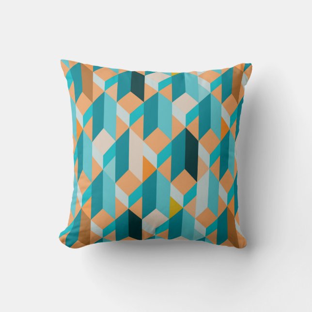 Teal And Orange Shapes Pattern Throw Pillow (Front)