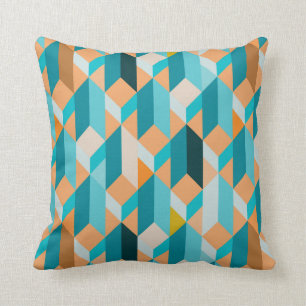 Teal And Orange Shapes Pattern Throw Pillow