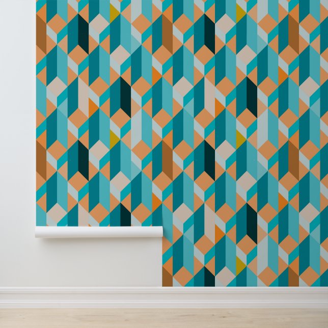 Teal And Orange Shapes Pattern Wallpaper (Application)