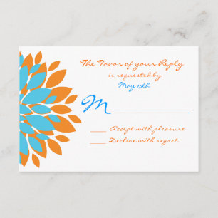 Teal and Orange Simple Flowers Wedding RSVP Cards