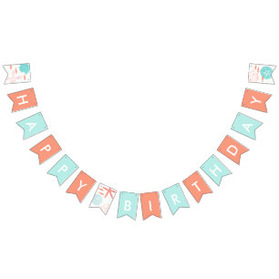 Teal and Orange Watercolor Ocean Birthday Bunting Bunting Flags