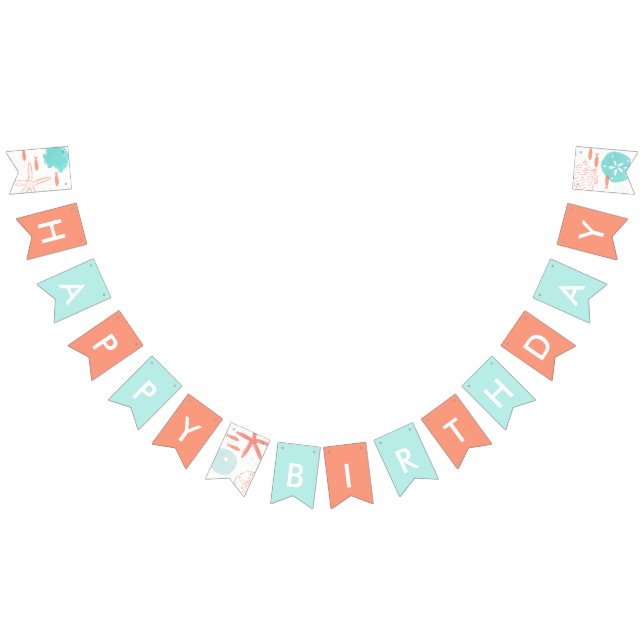 Teal and Orange Watercolor Ocean Birthday Bunting Flags (All)