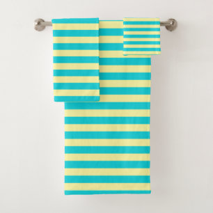 Teal and Pale Yellow Stripes Bath Towel Set