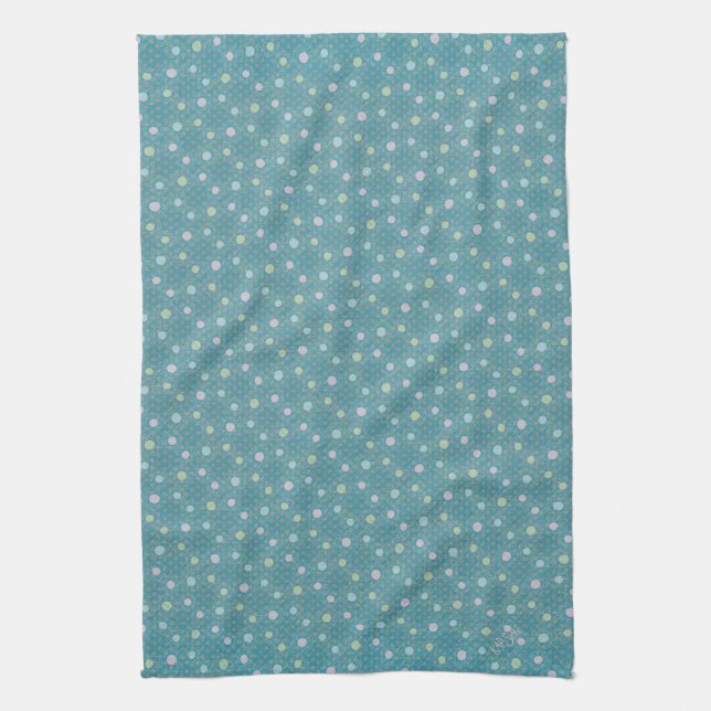 Teal and Pastel Polkadots Kitchen Towel (Vertical)