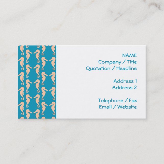 Teal and Peach Colour Seahorse Pattern. Business Card (Front)