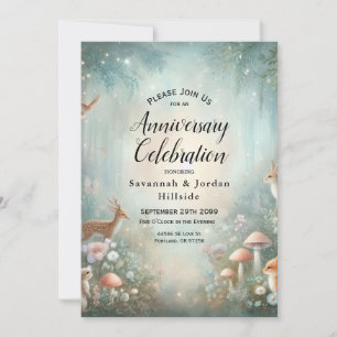 Teal and Peach Enchanted Forest Anniversary Party Invitation