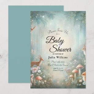Teal and Peach Enchanted Forest Baby Shower Invitation
