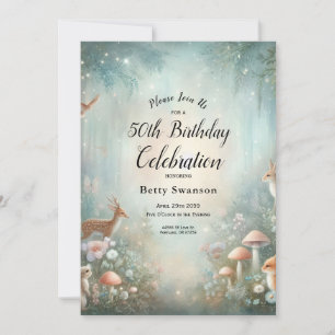 Teal and Peach Enchanted Forest Birthday Party Invitation