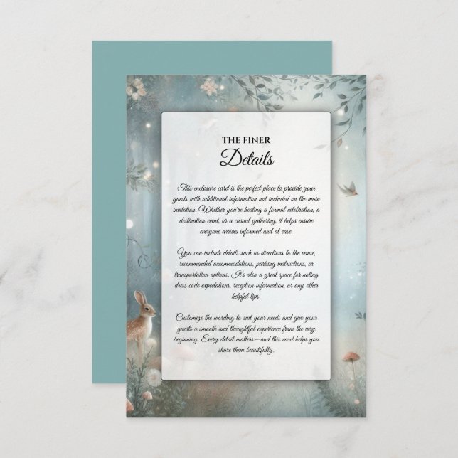 Teal and Peach Enchanted Forest Wedding Enclosure Card (Front/Back)