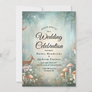 Teal and Peach Enchanted Forest Wedding Invitation
