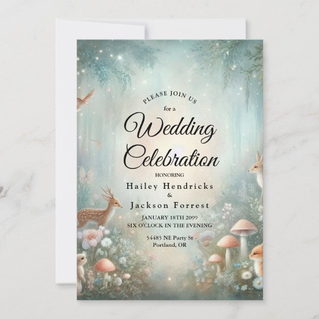 Teal and Peach Enchanted Forest Wedding Invitation (Front)