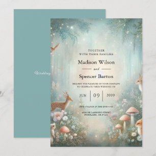 Teal and Peach Enchanted Forest Wedding Invitation