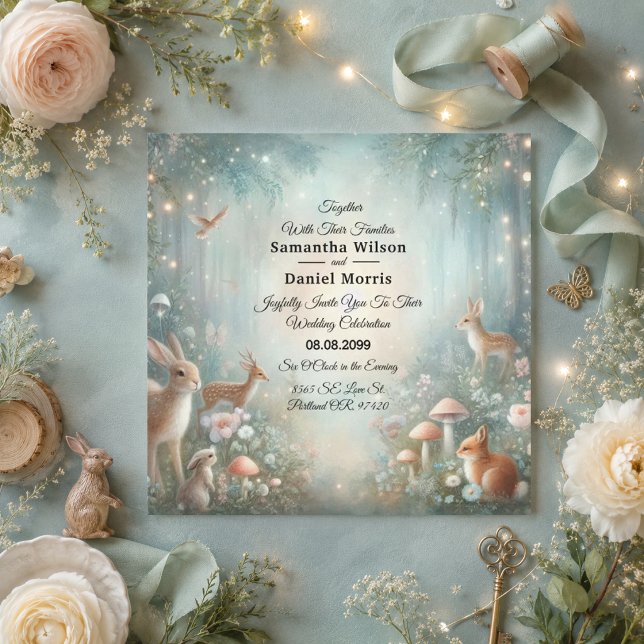 Teal and Peach Enchanted Forest Wedding Invitation (Creator Uploaded)