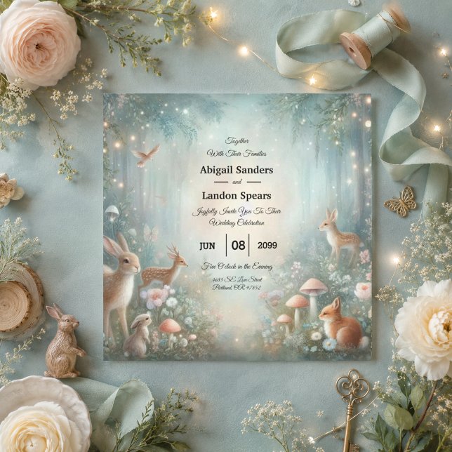 Teal and Peach Enchanted Forest Wedding Invitation (Creator Uploaded)