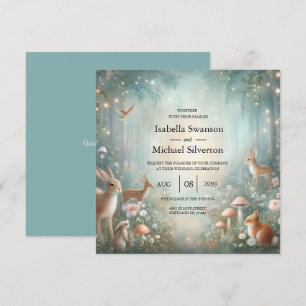 Teal and Peach Enchanted Forest Wedding Invitation
