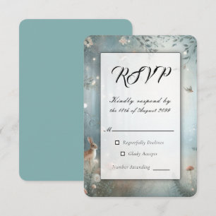 Teal and Peach Enchanted Forest Wedding RSVP Card