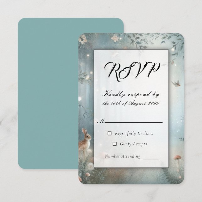 Teal and Peach Enchanted Forest Wedding RSVP Card (Front/Back)