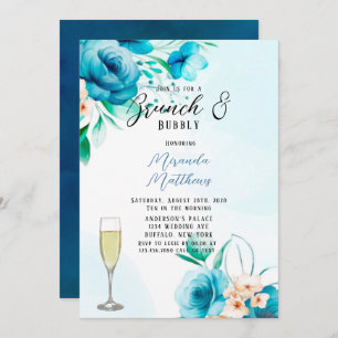 Teal and Peach Painted Floral Brunch & Bubbly Invitation