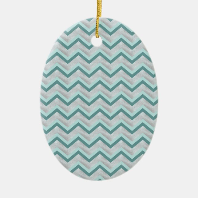 Teal and Pearls ZigZag Ceramic Ornament (Front)