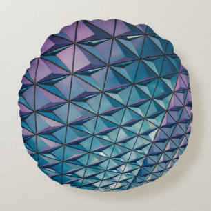 Teal and pink artwork round pillow