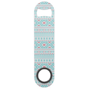 Teal and Pink Aztec Tribal Pattern Bar Key