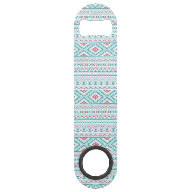 Teal and Pink Aztec Tribal Pattern Bar Key (Front)