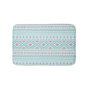 Teal and Pink Aztec Tribal Pattern Bath Mat
