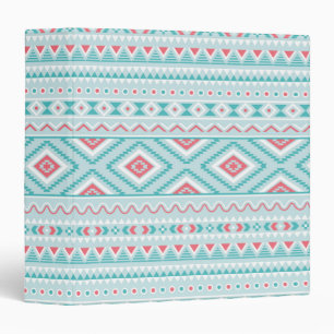 Teal and Pink Aztec Tribal Pattern Binder