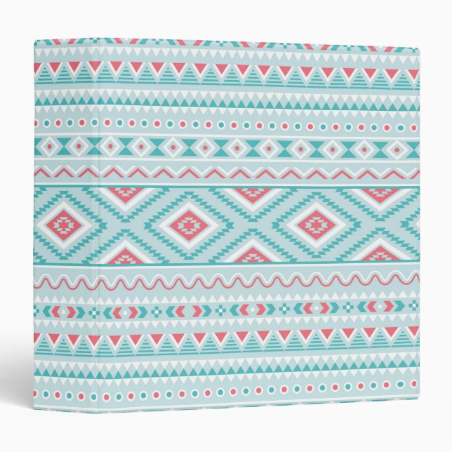 Teal and Pink Aztec Tribal Pattern Binder (Front/Spine)